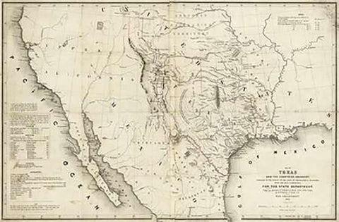Map of Texas and the countries adjacent, 1844 Black Ornate Wood Framed Art Print with Double Matting by H. Emory, William H., Emory, William