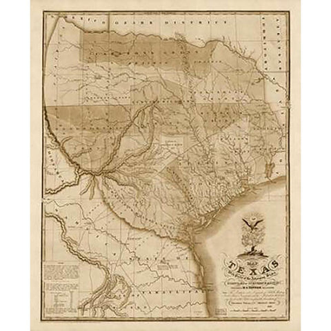 Map of Texas with parts of the adjoining states, 1837 - Decorative Sepia Black Modern Wood Framed Art Print with Double Matting by Tanner, Henry Schenck