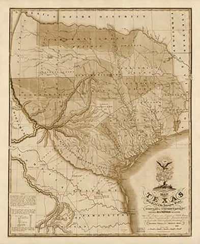 Map of Texas with parts of the adjoining states, 1837 - Decorative Sepia White Modern Wood Framed Art Print with Double Matting by Tanner, Henry Schenck