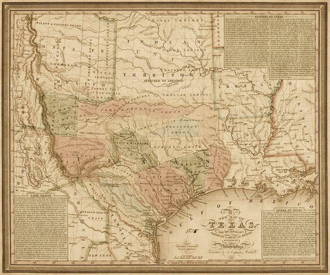 New map of Texas : with the contiguous American and Mexican states, 1835 - Decorative Sepia White Modern Wood Framed Art Print with Double Matting by Mitchell, S. Augustus
