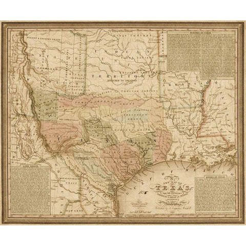 New map of Texas : with the contiguous American and Mexican states, 1835 - Decorative Sepia Gold Ornate Wood Framed Art Print with Double Matting by Mitchell, S. Augustus