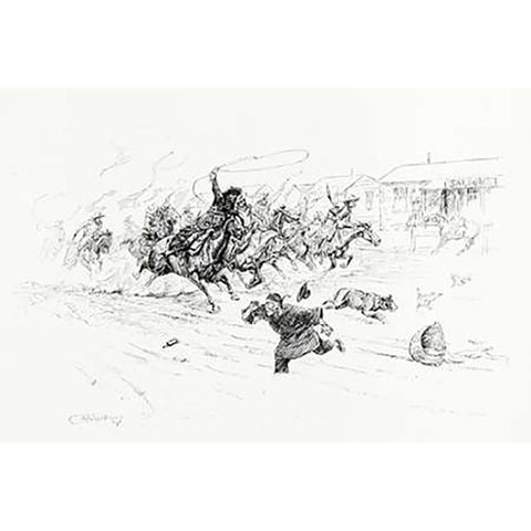 Painting the Town, 1899 Black Modern Wood Framed Art Print by Russell, Charles