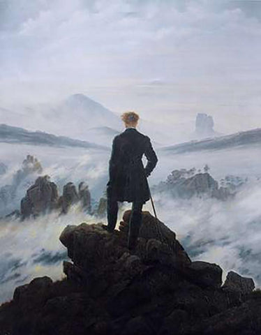 Wanderer Above the Sea of Fog Black Ornate Wood Framed Art Print with Double Matting by Friedrich, Caspar David