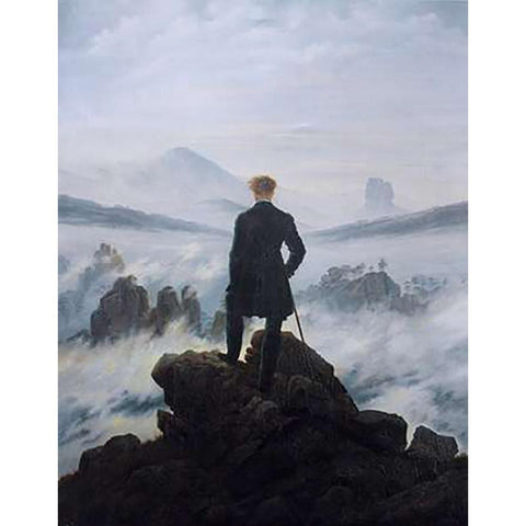 Wanderer Above the Sea of Fog Black Modern Wood Framed Art Print by Friedrich, Caspar David