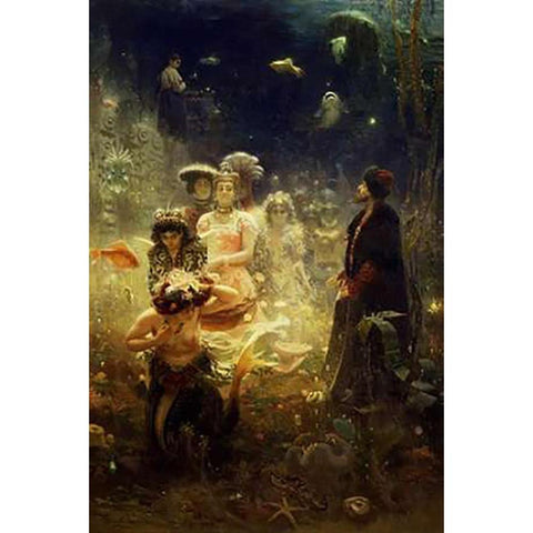 Sadko - Undersea White Modern Wood Framed Art Print by Repin, Ilya