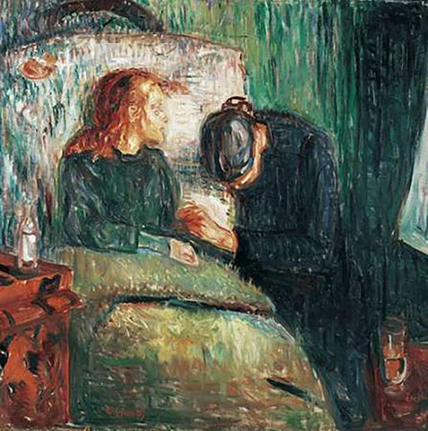 The Sick Child, 1907 White Modern Wood Framed Art Print with Double Matting by Munch, Edvard