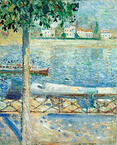 The Seine at Saint-Cloud, 1890 White Modern Wood Framed Art Print with Double Matting by Munch, Edvard