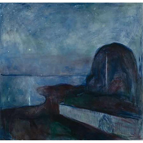 Starry Night, 1983 Black Modern Wood Framed Art Print with Double Matting by Munch, Edvard