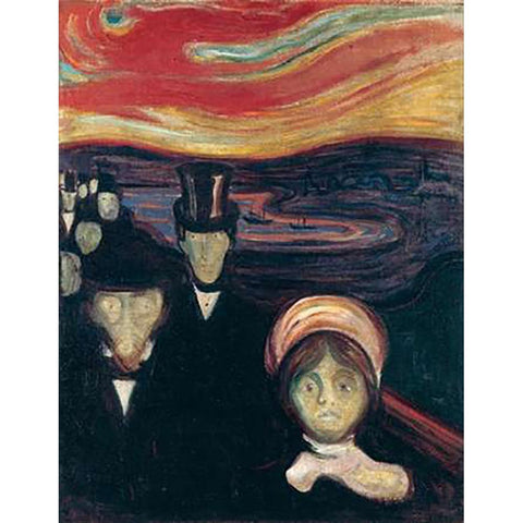 Anxiety, 1894 Gold Ornate Wood Framed Art Print with Double Matting by Munch, Edvard