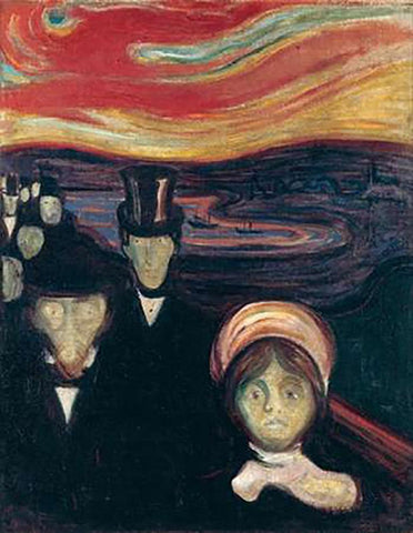 Anxiety, 1894 White Modern Wood Framed Art Print with Double Matting by Munch, Edvard