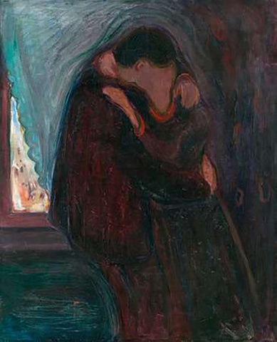 The Kiss, 1897 White Modern Wood Framed Art Print with Double Matting by Munch, Edvard