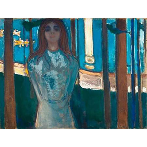 The Voice / Summer Night, 1896 White Modern Wood Framed Art Print by Munch, Edvard