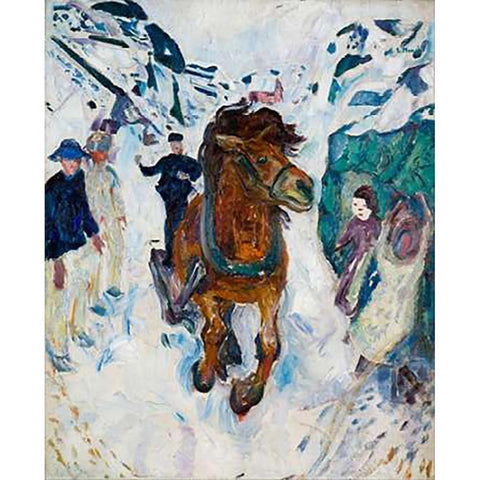 Galloping Horse, 1910-1912 White Modern Wood Framed Art Print by Munch, Edvard