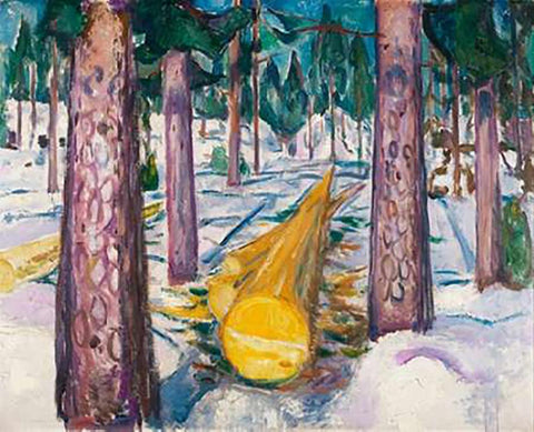 The Yellow Log, 1912 Black Ornate Wood Framed Art Print with Double Matting by Munch, Edvard