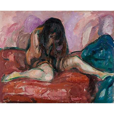 Weeping Nude. 1913-1914 White Modern Wood Framed Art Print by Munch, Edvard