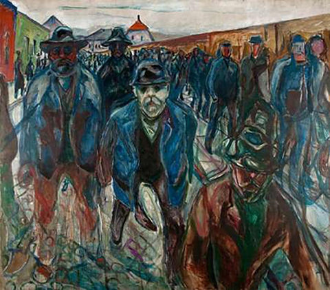 Workers on their Way Home, 1913-1914 White Modern Wood Framed Art Print with Double Matting by Munch, Edvard