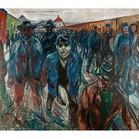 Workers on their Way Home, 1913-1914 Black Modern Wood Framed Art Print with Double Matting by Munch, Edvard