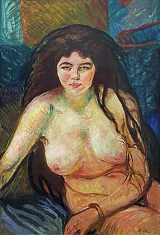 Female Nude; The Beast, 1902 White Modern Wood Framed Art Print with Double Matting by Munch, Edvard