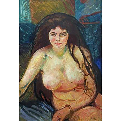 Female Nude; The Beast, 1902 Black Modern Wood Framed Art Print with Double Matting by Munch, Edvard