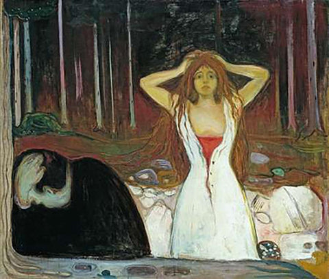 Ashes, 1895 Black Ornate Wood Framed Art Print with Double Matting by Munch, Edvard