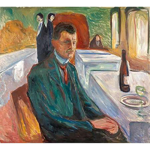 Self-Portrait with a Bottle of Wine, 1906 White Modern Wood Framed Art Print by Munch, Edvard