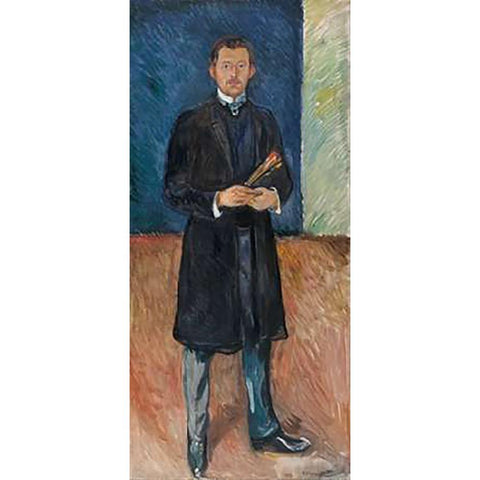 Self-Portrait with Brushes, 1904 Black Modern Wood Framed Art Print with Double Matting by Munch, Edvard