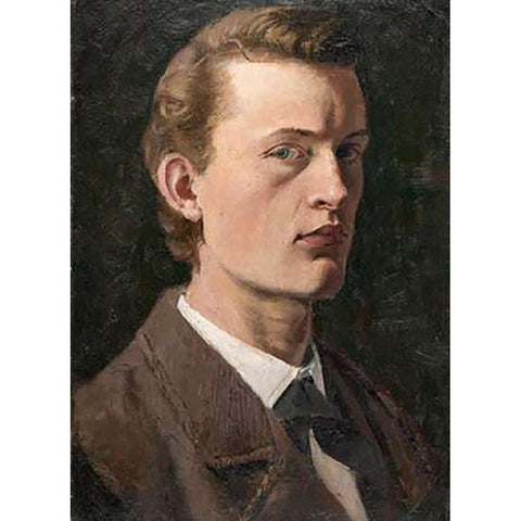 Self-Portrait , 1882 White Modern Wood Framed Art Print by Munch, Edvard