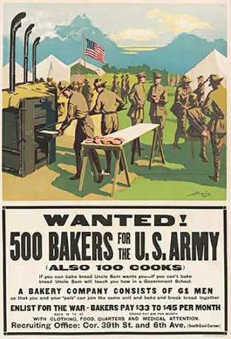 Wanted! 500 Bakers for the U.S. Army, (Also 100 Cooks), 1917 Black Ornate Wood Framed Art Print with Double Matting by Dewey