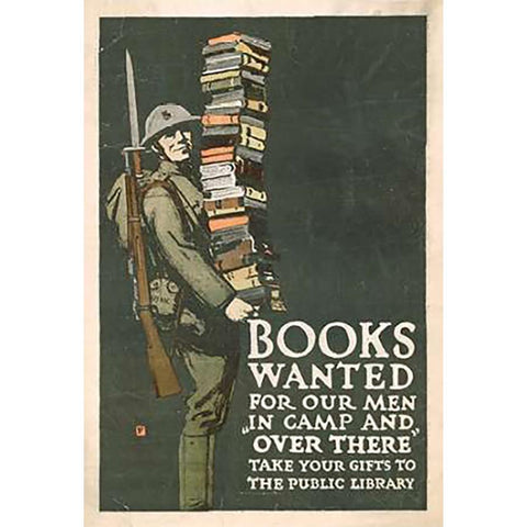 Books Wanted for our Men in Camp and Over There, 1918/1923 Black Modern Wood Framed Art Print with Double Matting by Falls, Charles Buckles