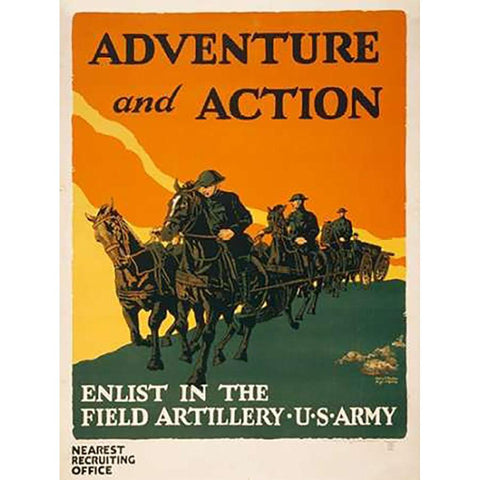 Enlist in the Field Artillery, U.S. Army, 1919 Black Modern Wood Framed Art Print with Double Matting by Mueller, Harry