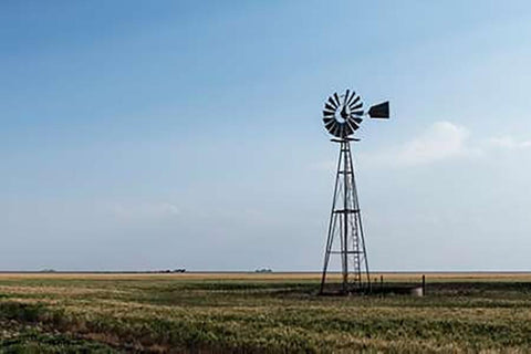 Windmill in rural Gray County in the Texas panhandle White Modern Wood Framed Art Print with Double Matting by Highsmith, Carol