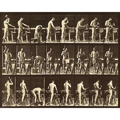 Motion Study: Woodwork White Modern Wood Framed Art Print by Muybridge, Eadweard