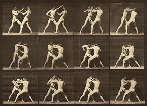 Motion Study: Men Fighting Black Ornate Wood Framed Art Print with Double Matting by Muybridge, Eadweard