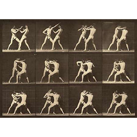 Motion Study: Men Fighting Black Modern Wood Framed Art Print with Double Matting by Muybridge, Eadweard