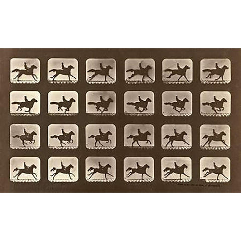 Motion Study: Man Riding A Galloping Horse Black Modern Wood Framed Art Print with Double Matting by Muybridge, Eadweard