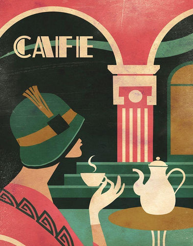 Art Deco Cafe Black Ornate Wood Framed Art Print with Double Matting by Wickstrom, Martin