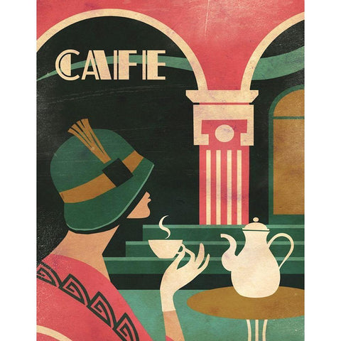 Art Deco Cafe Black Modern Wood Framed Art Print with Double Matting by Wickstrom, Martin