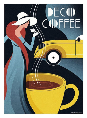 Deco Coffee White Modern Wood Framed Art Print with Double Matting by Wickstrom, Martin