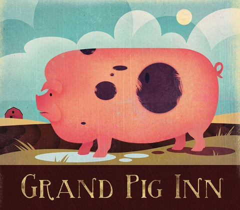 Grand Pig Inn Black Ornate Wood Framed Art Print with Double Matting by Wickstrom, Martin