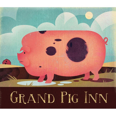 Grand Pig Inn Black Modern Wood Framed Art Print with Double Matting by Wickstrom, Martin