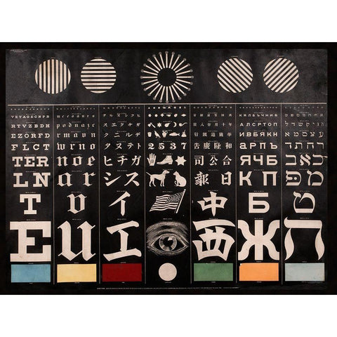 Multi-Lingual Eye Chart, ca. 1907 - Light Background Black Modern Wood Framed Art Print by Mayerle, George