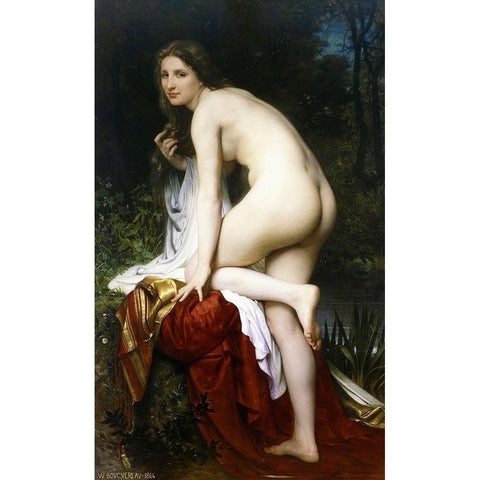 Baigneuse White Modern Wood Framed Art Print by Bouguereau, William-Adolphe