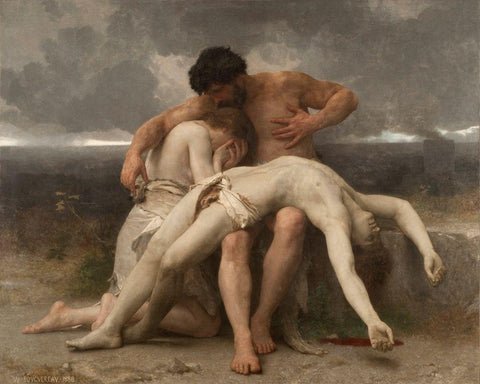 The First Mourning, 1888 White Modern Wood Framed Art Print with Double Matting by Bouguereau, William-Adolphe