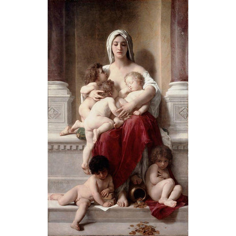 Charity White Modern Wood Framed Art Print by Bouguereau, William-Adolphe