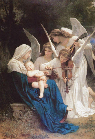 Song of the Angels, 1881 White Modern Wood Framed Art Print with Double Matting by Bouguereau, William-Adolphe
