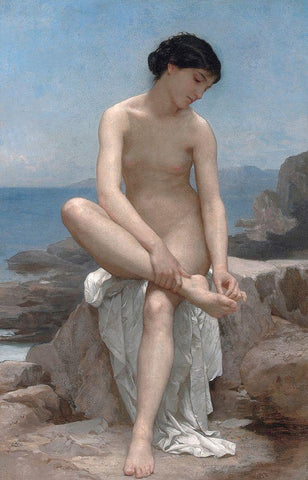 The Bather, 1879 White Modern Wood Framed Art Print with Double Matting by Bouguereau, William-Adolphe