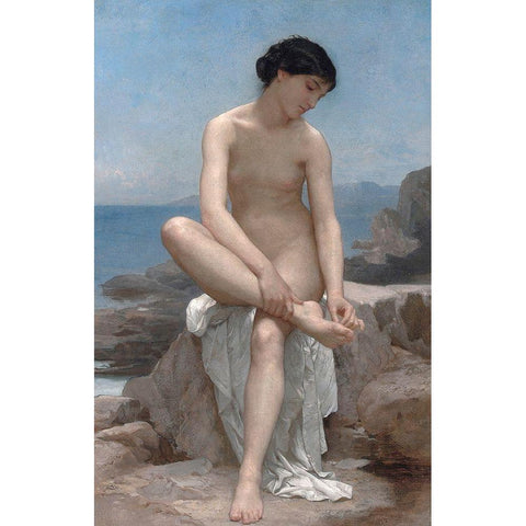 The Bather, 1879 White Modern Wood Framed Art Print by Bouguereau, William-Adolphe