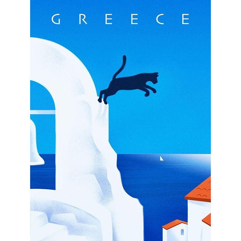 Greece - Leaping Cat Black Modern Wood Framed Art Print by Wickstrom, Martin