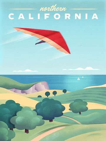 Northern California - Hang Gliding White Modern Wood Framed Art Print with Double Matting by Wickstrom, Martin