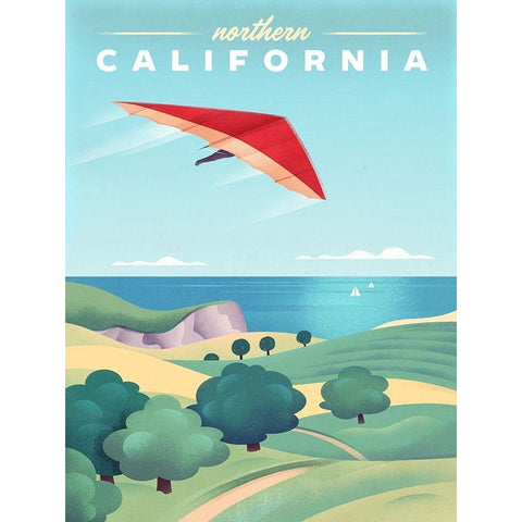 Northern California - Hang Gliding White Modern Wood Framed Art Print by Wickstrom, Martin